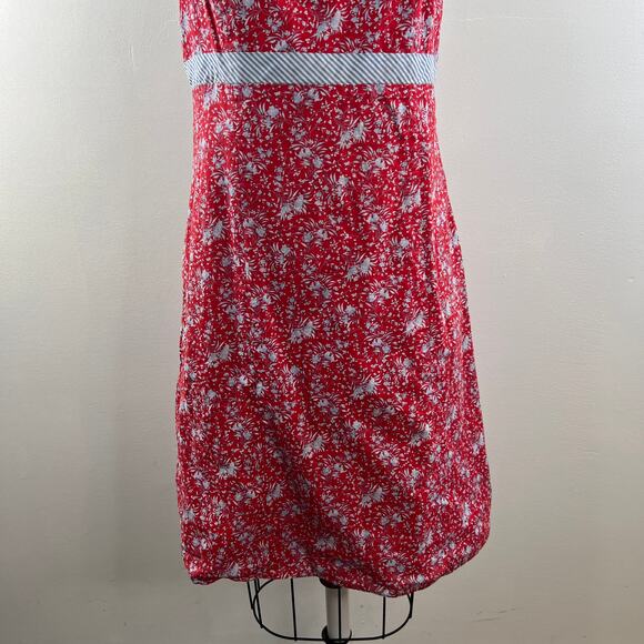 VTG Ann Taylor Red Blue Cami Dress Cotton Floral Print Square Back Tie Size 12 - Picture 3 of 9